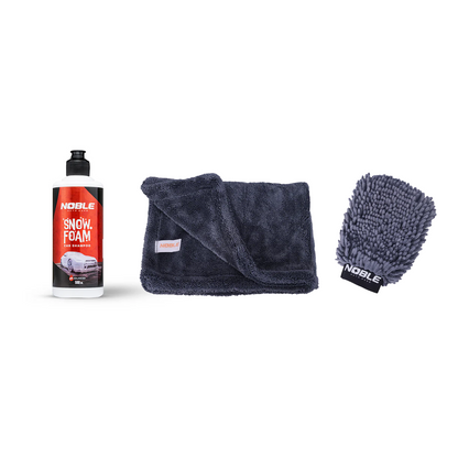 COMPLETE Car Care Kit (SNOW FOAM SHAMPOO + WASH MITT + 1200 GSM DRYING TOWEL)