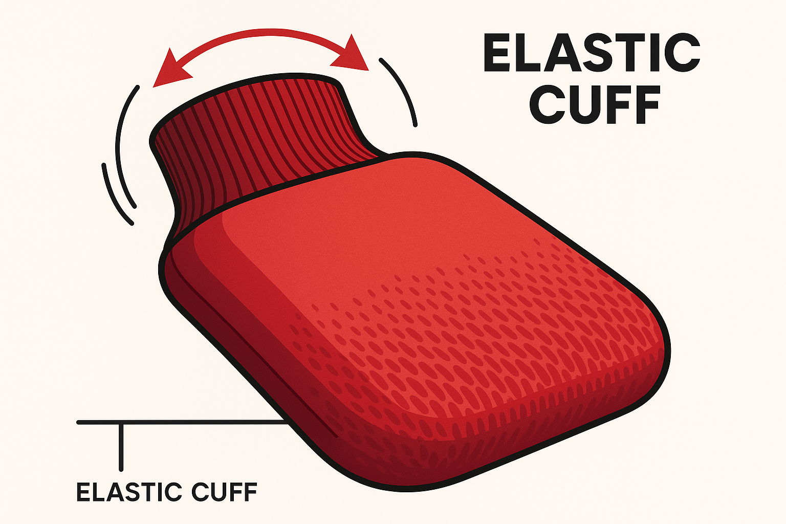 create. a vector in red colour theme that represents 'Elastic Cuff Design' for a wash mit for cars
