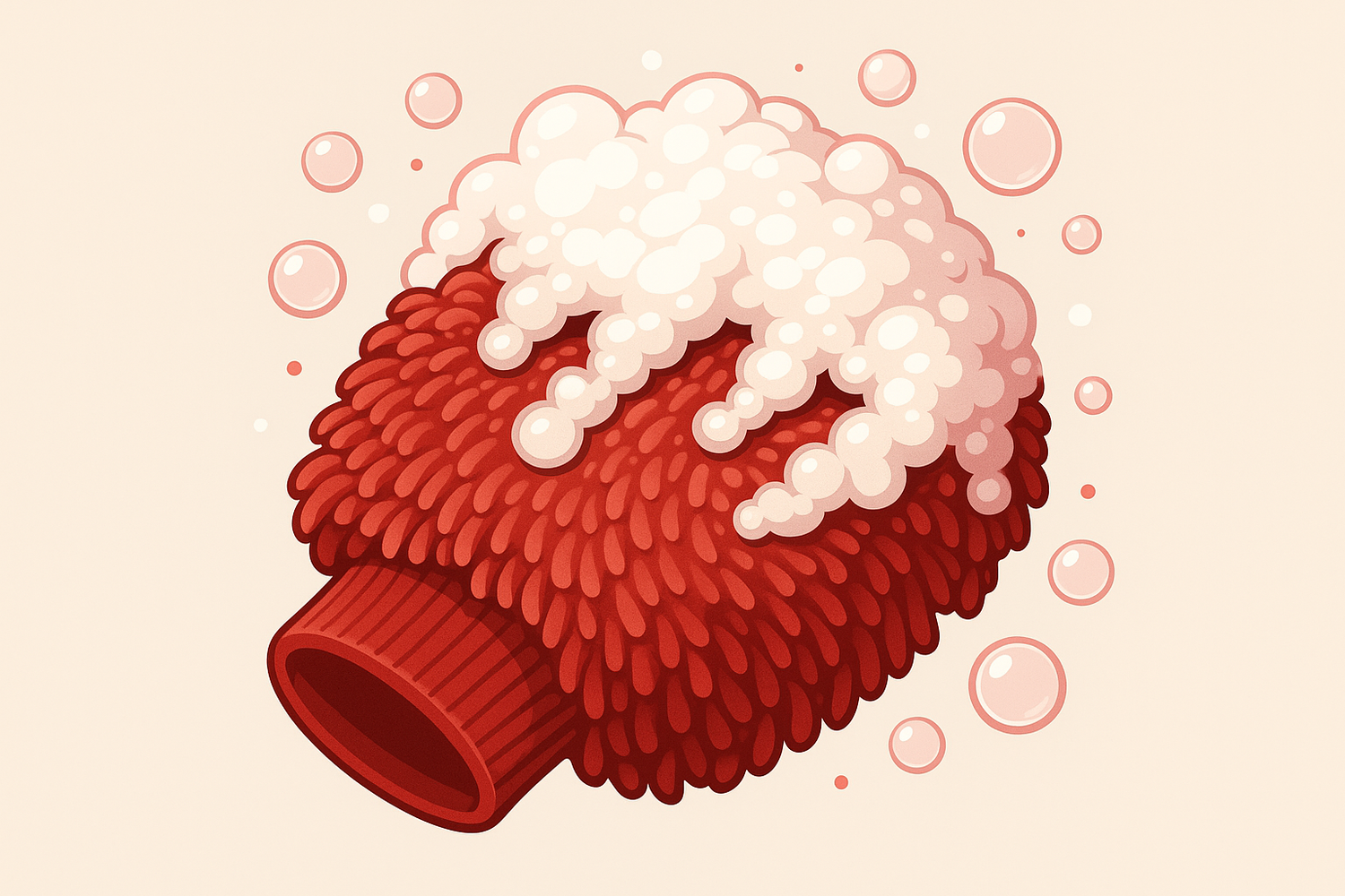 create a vector in red colour theme that represents 'High Sud Retention' for a wash mitt for a car