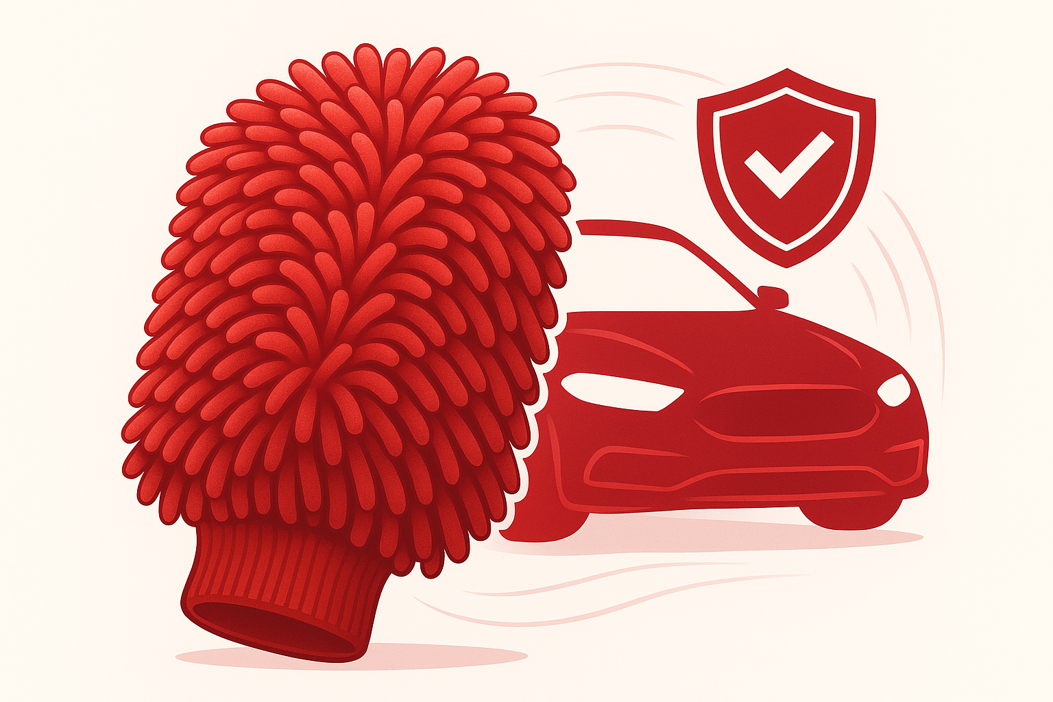create a vector in red colour theme that represents "Scratch-Free Chenille" for a car wash mit product page